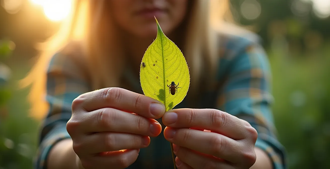 Comparison of ladybug eggs versus pest insect eggs on leaves