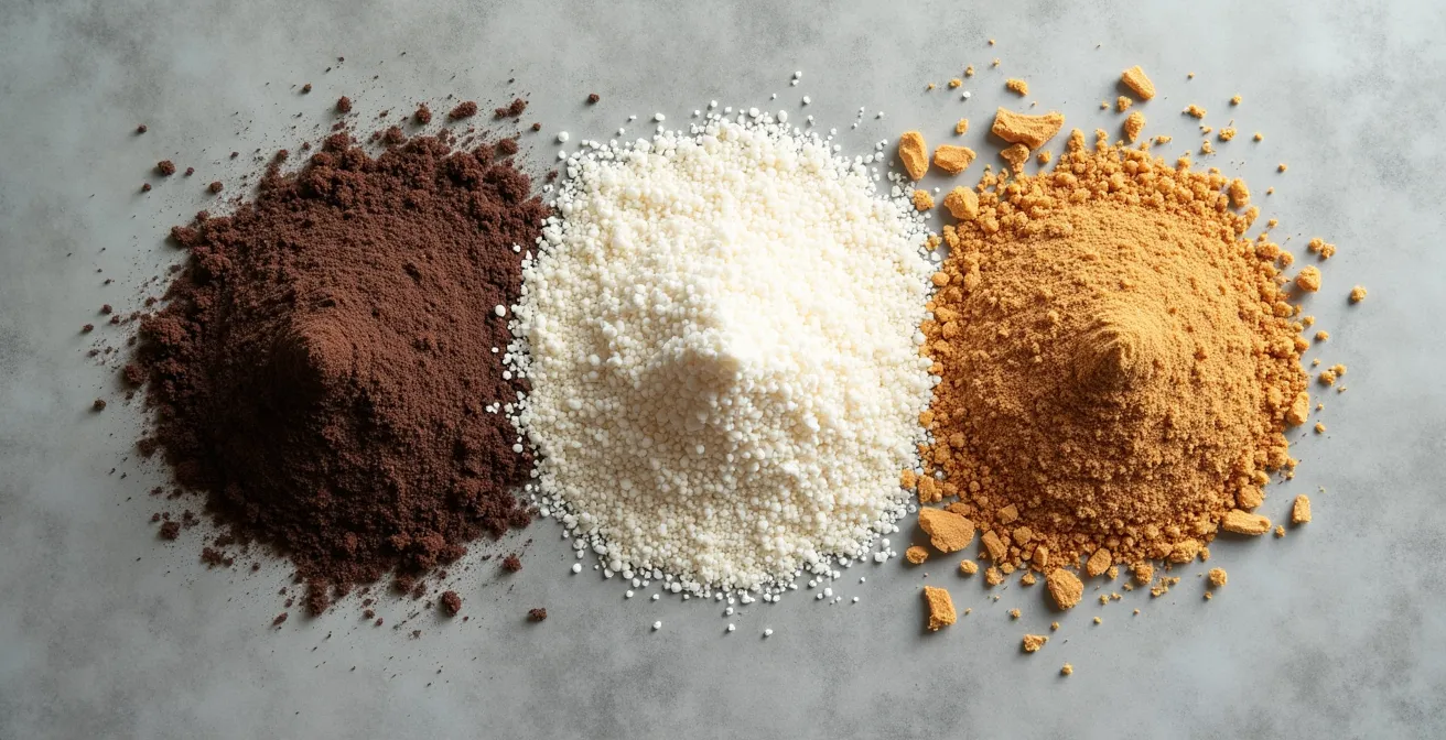 Cross-section showing the triple mix of buffered coco coir, white perlite, and golden vermiculite in optimal proportions