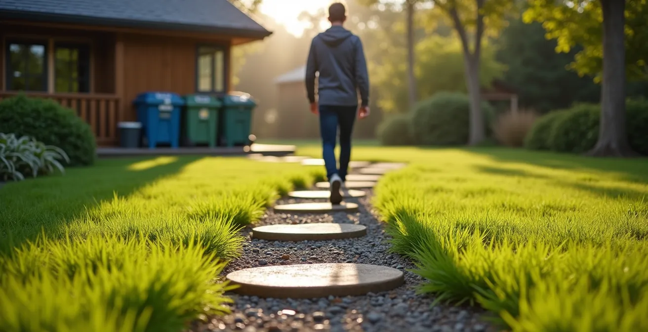 Aerial view of garden showing natural walking paths and planned utility corridor