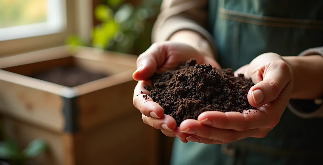 Cross-section of leaf mold showing stages of decomposition from fresh leaves to dark crumbly humus