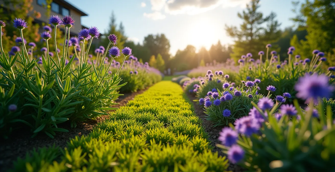 Garden bed showing strategic placement of borage and thyme for managed competition
