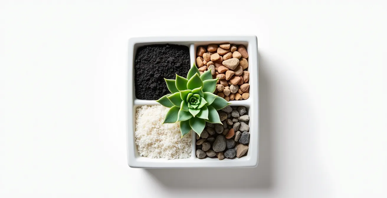 Variety of top dressing materials arranged in geometric sections