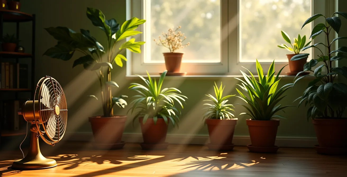 Strategic arrangement of multiple plants creating an air purification zone around a desk area