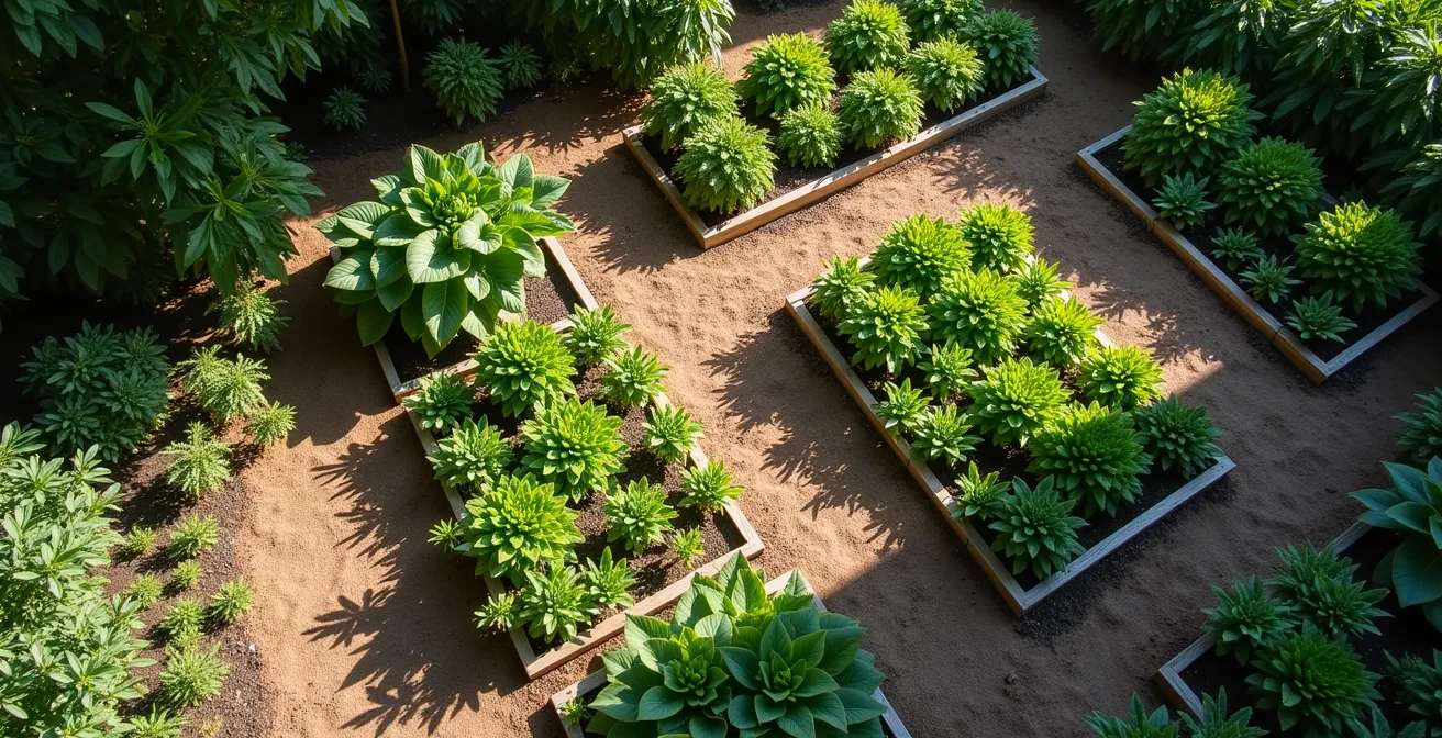 Garden showing shadow patterns from screens and structures throughout the day